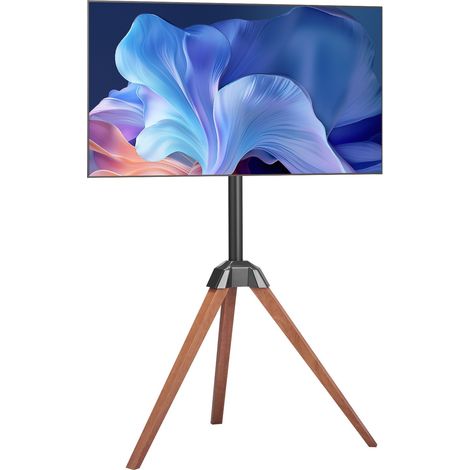 Support TV trépied, pour écrans plats/incurvés 1016-1651 mm, support télé sur pied portable, avec pieds en chêne, capacité de charge 45 kg, Max. VESA 600 x 400 mm, pour chambre, studio, salon (1/5)