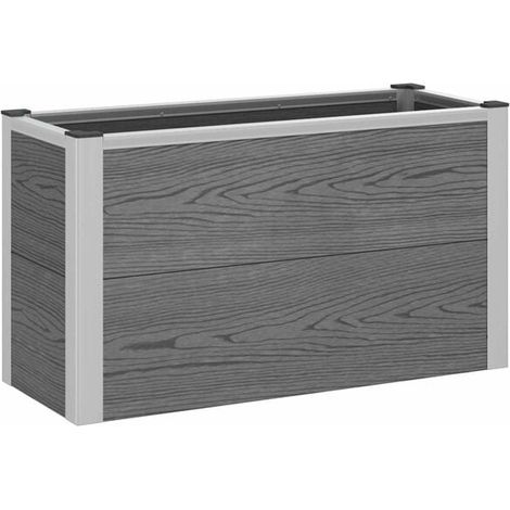 Jardinière surélevée grise, mesurant 75 x 30 x 22 cm, en composite bois-plastique et aluminium. (1/5)