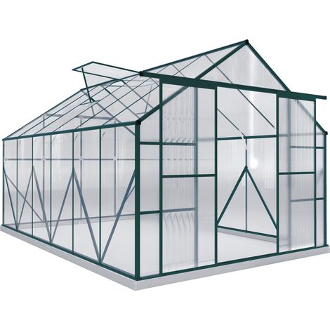 8 x 12ft Aluminium Greenhouse Polycarbonate Walk-in Garden Greenhouse Kit with Adjustable Roof Vent, Double Sliding Door, Rain Gutter Foundation, Clear (1/5)