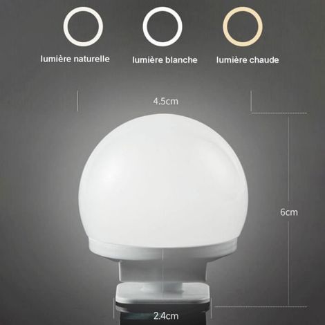Lumière de miroir LED - - 12 ampoules Hollywood dimmable - 3 couleurs 10 niveaux luminosité (1/4)