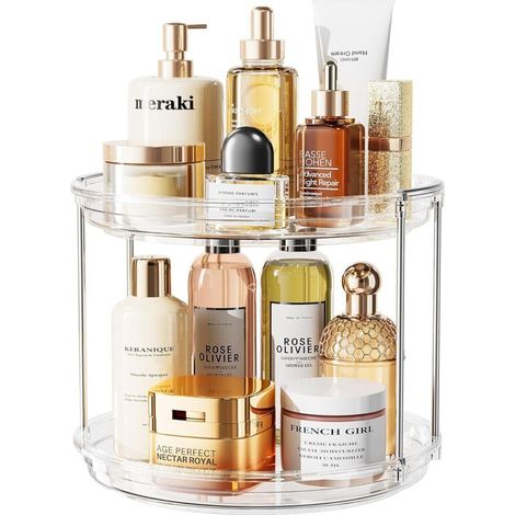 Boîte de rangement pour maquillage rotative, étagère transparente à double couche