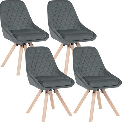 Lot de 4 Chaises Pivotantes de Salle à Manger WOLTU, Chaise de Cuisine en Velours, Pieds en Bois Massif, Gris Foncé (1/5)