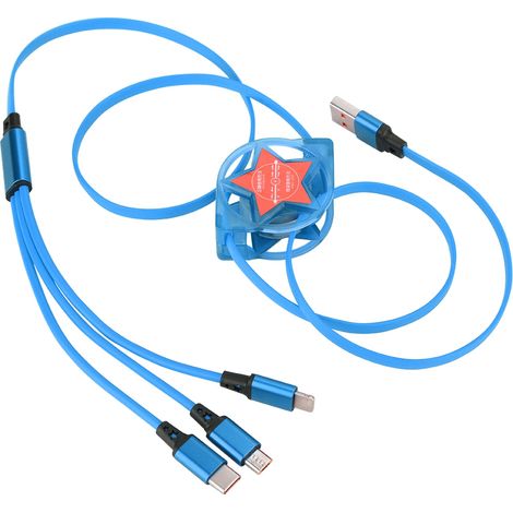 Red Star 3-in-1 Einziehbares Ladekabel für iOS, USB Typ-C-Anschluss, Blau (1/5)