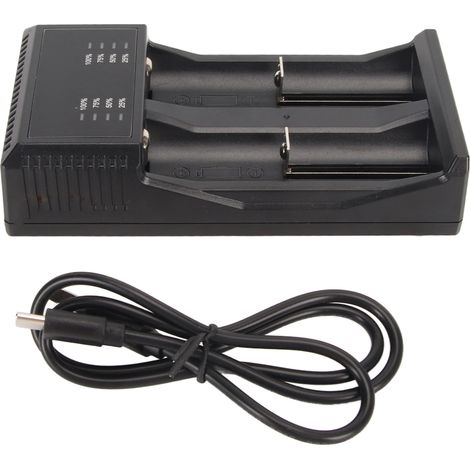 Chargeur de batterie intelligent multifonctionnel à 2 emplacements pour batteries rechargeables Li-ion 26650 20700 18490 17670 17500 14500 10440 (1/5)