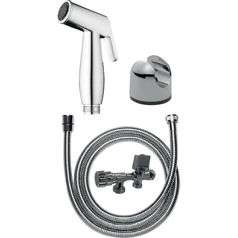 Kit hygiène WC avec douchette chromée avec support, robinet 3 voies, flexible 1m25 Slimforce pression - DISFLEX