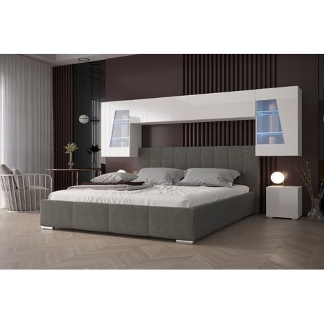 Tête de lit Armoire - pont de lit PANAMA 11/HG/W/1-1A blanc/blanc brillant 266x91x35cm
