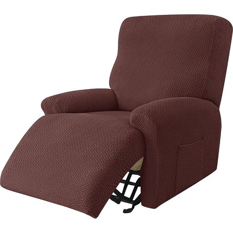Stretch-Sesselbezug, 4-teiliger Jacquard-Sesselbezug, rutschfest, abnehmbar, waschbar, kaffeebraun (1/5)