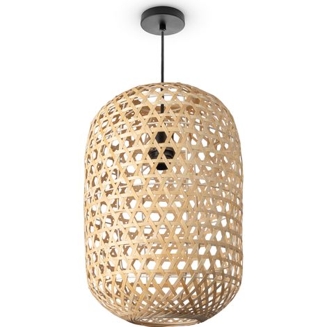 Paco Home Sospensione Bambù Sala Da Pranzo Lampada A Cesto Carta Fibre Vegetali Boho E27 Natura (Ø30cm), Luce a sospensione - Tipo 1