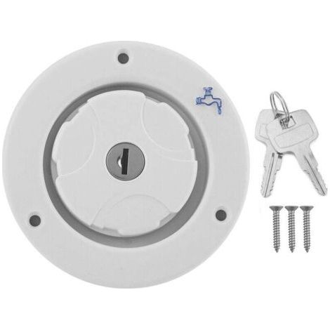 Bouchon de remplissage de trappe étanche à verrouillage d'entrée d'eau douce par gravité avec 2 clés blanc pour camping-car caravane RV (blanc) (1/5)