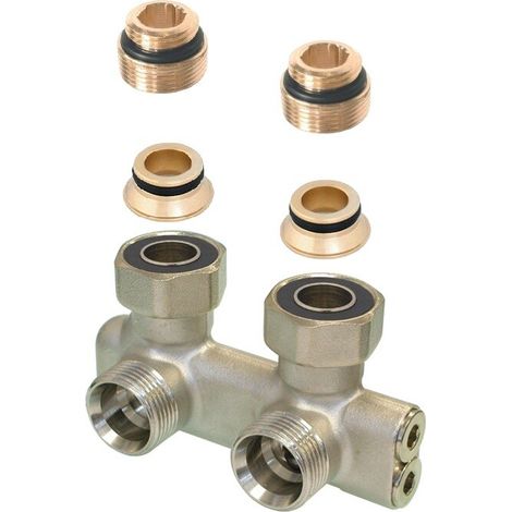 Conector transversal con cierre, angular, 50 mm, 1/2GZ + 3/4NZ x 3/4GZ, niquelado