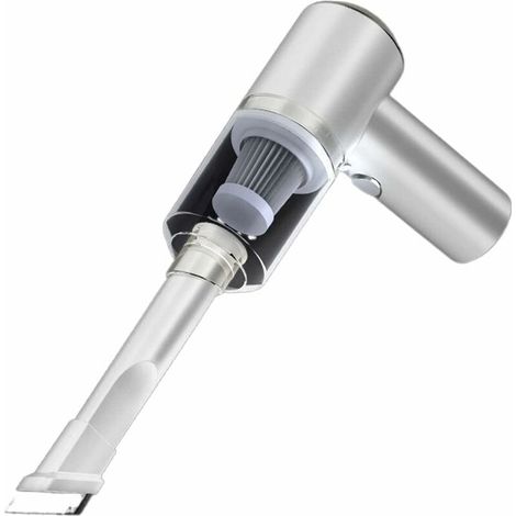 Aspiradora portátil, aspiradora para sólidos y líquidos para coches y electrodomésticos, 120 W de potencia, 9000 Pa de succión, mini dispositivo de limpieza, inalámbrica, blanca - Crezuo