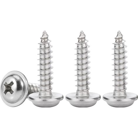 50 Pièces Vis A Bois M4 Autotaraudeuses à Tête Ronde Avec Rondelles Cruciformes à Bois En Inox 304, Entièrement Fileté, M4x10mm (1/5)