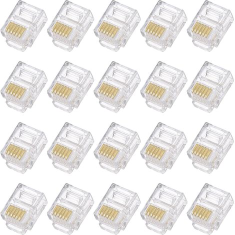 Prise Modulaire de Téléphone Mâle Rj11/Rj12, Connecteurs, Noyau en Cuivre 6P6C Transparent 20 Pièces (1/5)