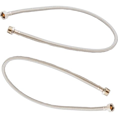 1/2 Pouce Lot 2 Tuyaux Plomberie. Fil de discussion Mâle - Femelle, tuyau long de 1 m. manchons avec maille renforcée flexible en acier inoxydable (1/4)