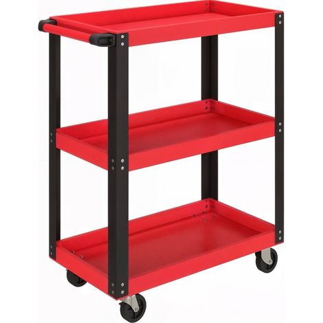 3-stufiger Metall-Werkzeugwagen mit Rollen und Griff, 120 kg, rot, MODENUIT (1/5)
