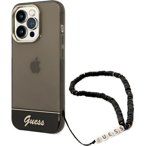 Funda rígida negra/negra Guess GUHCP14XHGCOHK para iPhone 14 Pro Max de 6,7 pulgadas con correa de perlas translúcidas. (1/5)