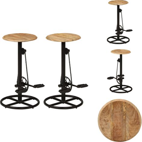 The Living Store Chaises de bar lot de 2 bois de manguier solide - Chaise de bar (1/5)