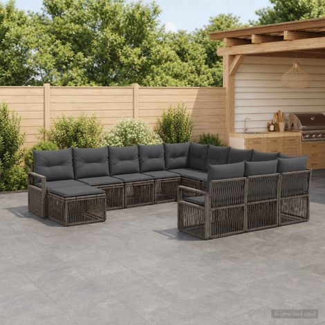 Salon de jardin modulable 12 pièces en polyrotin gris, 12 places - PANGIVO (1/5)