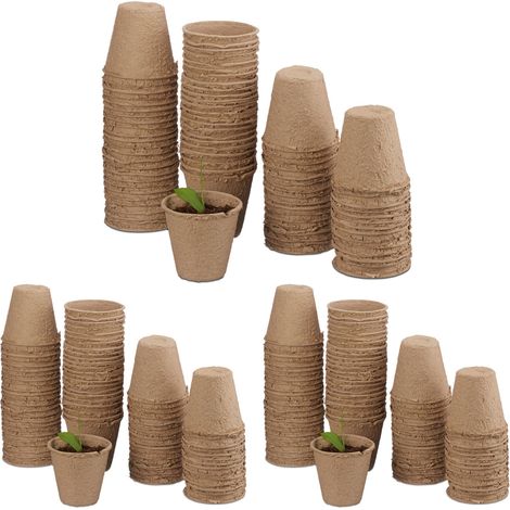 240x Vasetti Biodegradabili per Piantine, Set da 240, Semenzaio da Torba, Rotondi, in Cellulosa, D: 6 cm, Beige