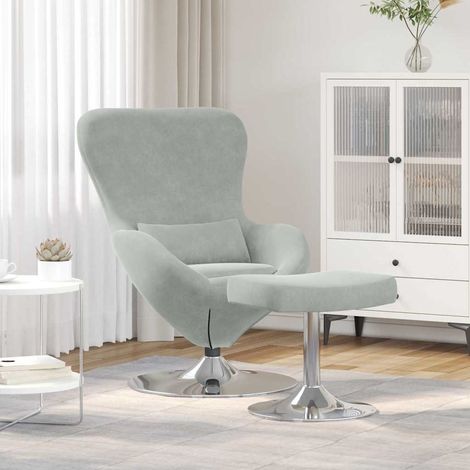 Silla Huevo con Puff Gris Claro Terciopelo vidaXL (1/5)