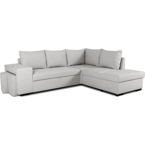 Canapé d'angle convertible réversible 4 places MITCHELL - Tissu Gris - L 247 x P 91 x H 205 cm - Coffre de rangement (1/5)