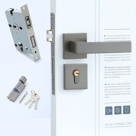 Square Rosette Door Handles Stainless Steel Aluminum Handle - Entrance Door, Bedroom, Office, Kitchen - Lock Plate - Door from 35 to 55 mm(Magnetic Grey)