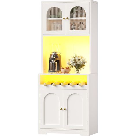 Buffet 2 pièces finition blanche éclairage led rgb piloté par application portes vitrées casier à bouteilles protection (1/5)
