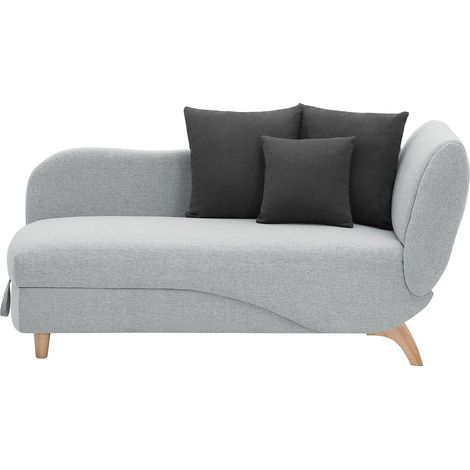 Méridienne gauche convertible en tissu gris clair avec coffre de rangement PENELOPE