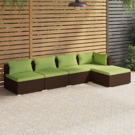 Set Divani da Giardino 5 pz con Cuscini in Polyrattan Marrone vidaXL (1/5)