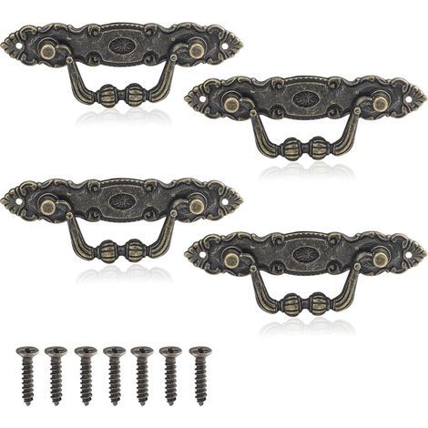 Set aus 4 Vintage-Schubladengriffen im Antik-Stil aus Zink, klassische Bronze-Zink-Legierung, mit 8 Schrauben für Möbelschubladen und Dekoration. (1/5)
