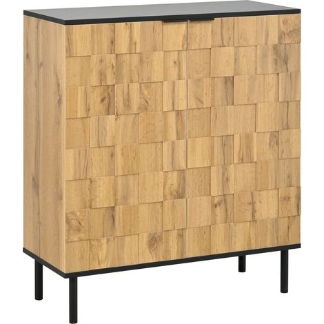 Armoire à chaussures 2 portes avec étagères réglables, panneaux de particules imitation bois, pieds en métal, naturel (1/5)