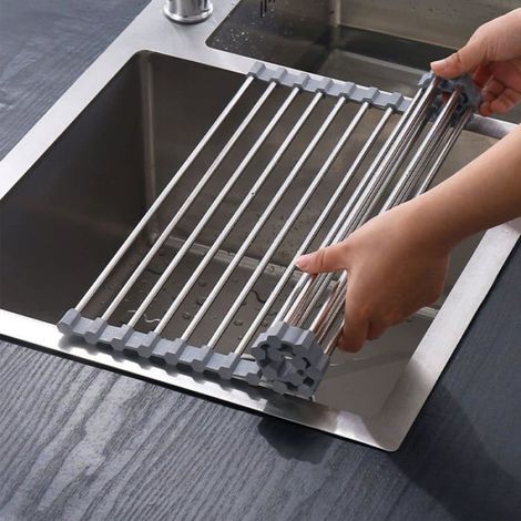 Égouttoir À Vaisselle - Pliable - Acier Inoxydable - Pour Évier - 43 x 35 cm - Gris (1/4)