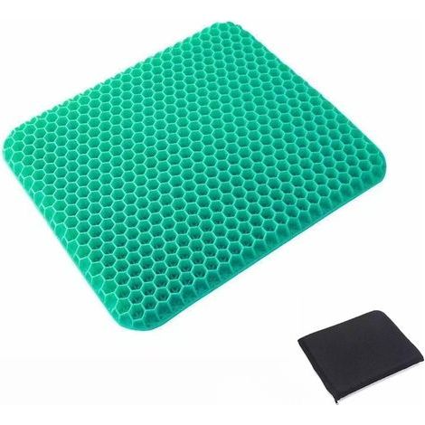 Coussin de Siège en Gel, Coussin de Gel Respirant avec Housse Antidérapant pour Voiture/Bureau/Fauteuil Roulant-Vert (1/5)