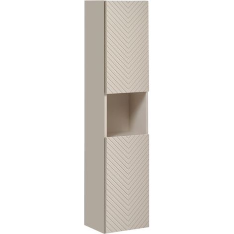 Colonne de salle de bain AOKI – 2 Türen – Kaschmirbeige Finish mit Chevron-Muster – B30 × T25 × H140 cm – Zum Aufhängen