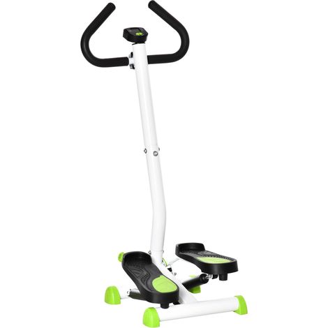 Stepper avec guidon, pédales antidérapantes et écran LCD, en acier et ABS, 55 x 44 x 108 cm, blanc, noir et vert (1/5)