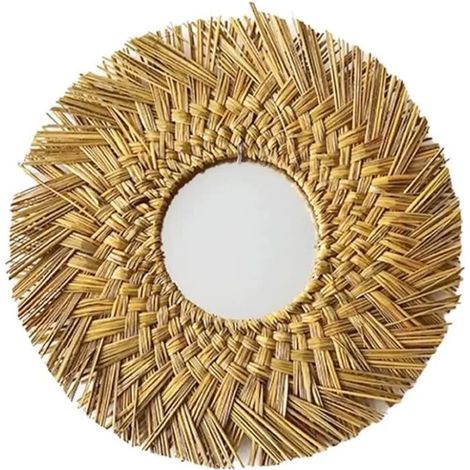 Miroir Mural, Miroir Mural en rotin Miroir Mural Moulage Mural de rotin Miroir Paille Grand Rond Suspendu Miroir