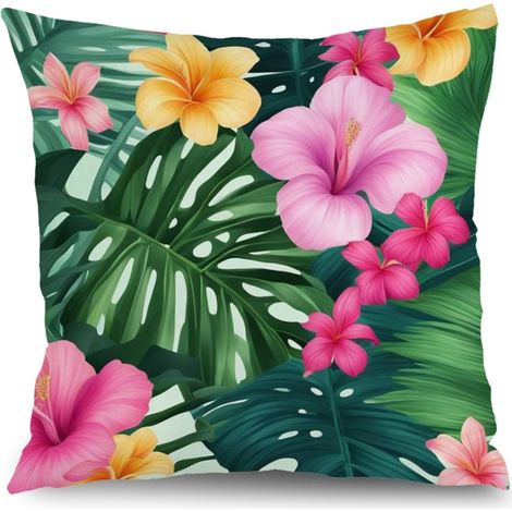 Housse de coussin patio fleurs, décoration chaise banc maison,45×45cm (1/5)