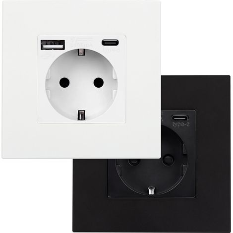 Enchufe con USB Schuko Tipo F con Marco PC Modern Negro