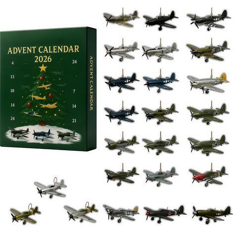 Retro-Kalender aus dem Zweiten Weltkrieg mit Jagdflugzeug, Acryl-Schlüsselanhänger und Überraschungsbox, Weihnachtsgeschenkset (1/5)