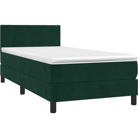 Box Spring Bed with Mattress Dark Green 90x190 cm Velvet vidaXL (1/4)