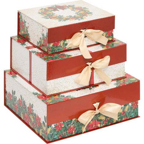 Confezione da 3 scatole regalo rettangolari stampate con ghirlanda di sogni bianca e rossa - Feeric lights & christmas