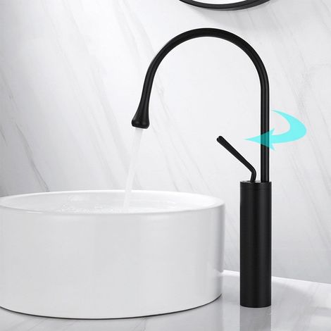 Mitigeur lavabo 360° pivotant, robinet design goutte d'eau, équipement salle de bain moderne et léger, bras rotatif universel, laiton 59A, poignée simple, finition luxe. (1/5)