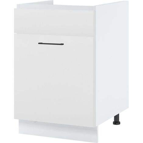 Meuble sous-évier Lovia blanc Mat 1 porte coulissante L 60 cm - Porte avec poignée apparente White (1/2)
