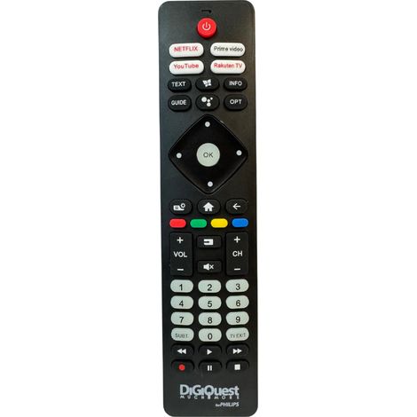DIGIQUEST Telecomando compatibile con i modelli TV a marchio PHILIPS Tasti fluorescenti e dedicati alle piattaforme streaming I Già configurato e pronto all'uso