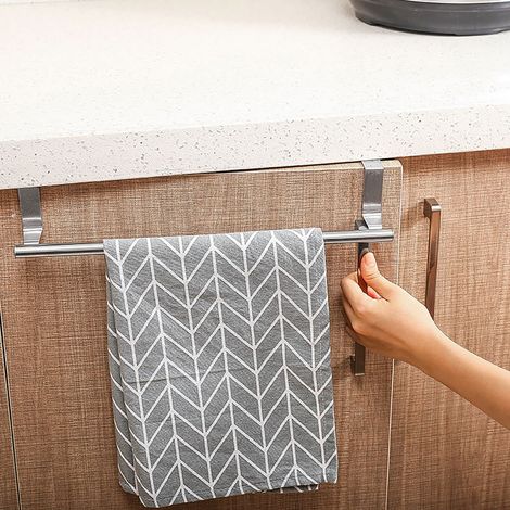 Porte-serviettes - Tige Simple En Acier Inoxydable - Pour Porte De Placard Ou Arrière De Meuble - Sans Perçage - 2 Pièces (1/5)