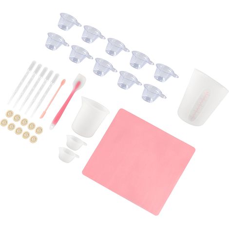 Trousse complète 32 pièces pour résine époxy : gobelets doseurs, spatules, gants et pipettes en silicone - Couleur rose (1/5)