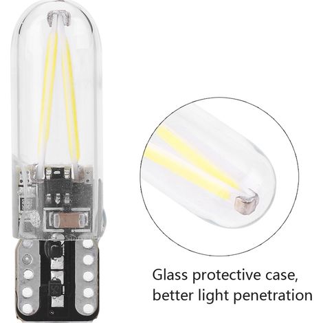 Paar weiße W5W T10 8-28V COB LED-Filament-Glaslampen für Innenraumbeleuchtung, Tagfahrlicht und Blinker im Auto. (1/5)