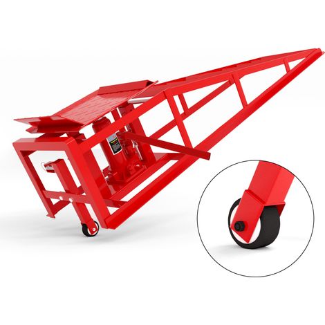 Lot de 2 Ponts Hydrauliques Mobiles, 5T Rampe de Levage Lourde (11065 lbs) avec Vérin, Chariot Élévateur Portable pour Vidange et Atelier DIY, Hauteur de Réglage 23–36 cm (9–14,2 pouces), Rouge