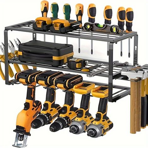 Estantería de Pared con 5 Portataladros – Organizador de 3 Niveles para Taladros, Destornilladores y Herramientas (1/5)