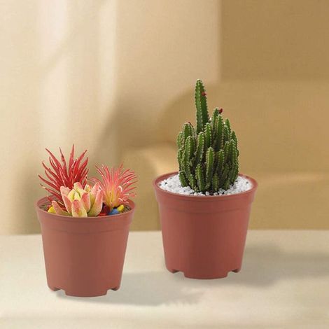 100 pots à fleurs en plastique rouge brique pour plantes succulentes, petits pots ronds, pots pour semis, coupelles à fond en filet (1/5)